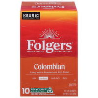Folgers Coffee, Medium, Colombian, K-Cup Pods, 10 Each
