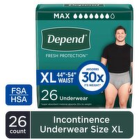 Depend Fresh Protection Incontinence Underwear for Men, Maximum Absorbency, XL, Grey, 26 Each