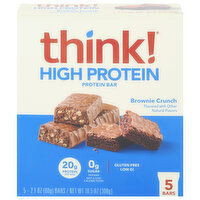 Think! Protein Bar, High Protein, Brownie Crunch, 5 Each