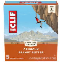 CLIF BAR - Crunchy Peanut Butter - Made with Organic Oats - 11g Protein - Non-GMO - Plant Based - Energy Bars - 2.4 oz. (5 Pack), 12 Ounce