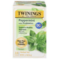 Twinings Herbal Tea, Caffeine-Free, Peppermint with Probiotics, Tea Bags, 18 Each