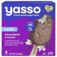 Yasso Yogurt Bars, Chocolate, Crunch, Greek, Frozen, Vanilla, 4 Each