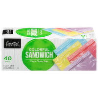 Essential Everyday Sandwich Bags, Colorful, Easy Close Top, 40 Each