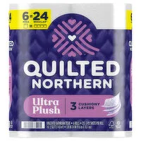 Quilted Northern Ultra Plush Bathroom Tissue, Unscented, Mega Rolls, 3-Ply, 6 Each