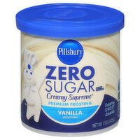 Pillsbury Creamy Supreme Frosting, Zero Sugar, Vanilla, Premium, 15 Ounce