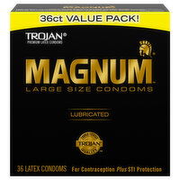 Trojan Magnum Condoms, Latex, Lubricated, Large Size, Value Pack, 36 Each