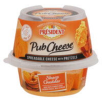 President Pub Cheese Spreadable Cheese with Pretzels, Sharp Cheddar, 3 Ounce