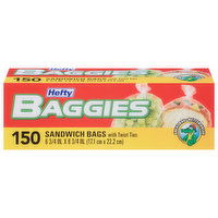 Hefty Baggies Sandwich & Storage Bags with Twist Ties, 150 Each