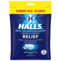 Halls Cough & Throat Relief, Mentho-Lyptus Flavor, Drops, Economy Pack, 80 Each