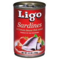 Ligo Sardines, in Tomato Sauce, Chili Added, 5.5 Ounce