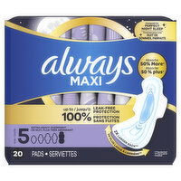 Always Maxi Overnight Pads with Wings, Size 5, 20 Each