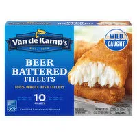 Van de Kamp's Beer Battered 100% Whole Fish Fillets, Frozen, 10 Each