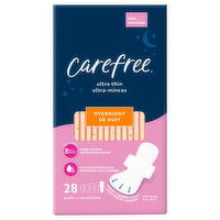 Carefree Pads, with Wings, Ultra Thin, Overnight, Unscented, 28 Each