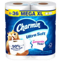 Charmin Ultra Soft 2-Ply Unscented Mega XL Rolls Bathroom Tissue, 6 Each