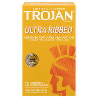 Trojan Condoms, Latex, Lubricated, Ultra Ribbed, 12 Each