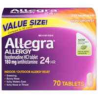 Allegra Allergy, 180 mg, 24 Hr, Non-Drowsy, Tablets, Value Size!, 70 Each