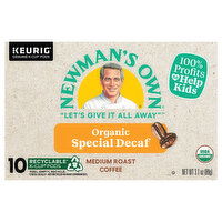 Newman's Own Coffee, Organic, Medium Roast, Special Decaf, K-Cup Pods, 10 Each