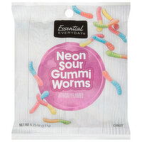 Essential Everyday Candy, Neon Sour, Gummi Worms, 6.25 Ounce