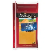 Sargento Sliced Cheese, Natural, Sharp Cheddar, Family Size, 24 Each