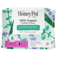 The Honey Pot Company 100% Organic Cotton Cover Cooling Herbal Infusion Regular Pads with Wings, 20 Each