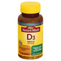 Nature Made Vitamin D3, 50 mcg, Tablets, 100 Each