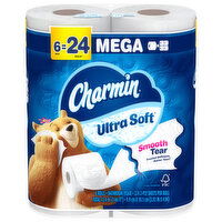 Charmin Ultra Soft Bathroom Tissue, Smooth Tear, Mega Roll, 2-Ply, 6 Each