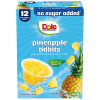 Dole Fruit Bowls Snacks, in 100% Fruit Juice, Pineapple Tidbits, 12 Each