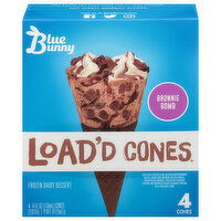 Blue Bunny Load'd Cones Frozen Dairy Dessert, Brownie Bomb, 4 Each