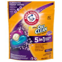 Arm & Hammer Plus OxiClean Laundry Detergent, Concentrated, Stain Fighters, Fresh Burst, 5 in 1, Power Paks, 42 Each