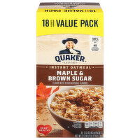 Quaker Oatmeal, Maple & Brown Sugar, Instant, Value Pack, 18 Each