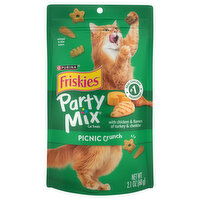 Friskies Party Mix Picnic Crunch Cat Treats with Chicken & Flavors of Turkey & Cheddar, 2.1 Ounce