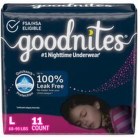 GoodNites Underwear, Girls, Large (68-95 lb), 11 Each