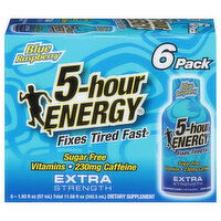 5-Hour Energy Energy Shot, Blue Raspberry, Extra Strength, 6 Pack, 6 Each