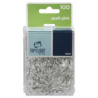 Top Flight Push Pins, Clear, 100 Each