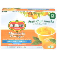 Del Monte Fruit Cup Snacks, No Sugar Added, Mandarin Oranges, Family Pack, 12 Each