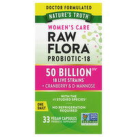 Nature's Truth Raw Flora Probiotic-18, Women's Care, Vegan Capsules, 33 Each