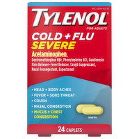 Tylenol Cold + Flu Severe, for Adults, Caplets, 24 Each