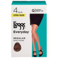 L'eggs Everyday Pantyhose, Regular, Suntan, Q, Extra Value, 4 Each