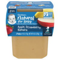 Gerber Natural for Baby Apple, Strawberry, Banana, Sitter 2nd Foods, 2 Pack, 2 Each