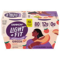 Dannon Light + Fit Yogurt, Peach, Greek, 4 Each