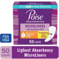 Poise Fresh Protection 1 Lightest Long Microliners, 50 Each
