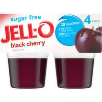 Jell-O Black Cherry Sugar Free Ready-to-Eat Jello Cups Gelatin Snack, 4 Each