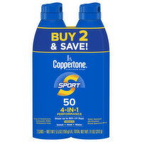 Coppertone Sport 4-in-1 Performance Broad Spectrum SPF 50 Sunscreen Spray, 2 Each