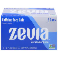 Zevia Soda, Zero Sugar, Caffeine Free Cola, 6 Each