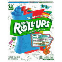 Fruit Roll-Ups Blue Razzberry/Strawberry Blast/Tropical Tie-Dye Fruit Flavored Snacks Variety Pack, 10 Each