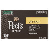 Peet's Coffee Light Roast Luminosa Breakfast Blend Coffee, 10 Each