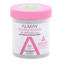 Almay Biodegradable Eye Makeup Remover Pads, Oil Free Micellar, 80 Each