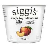 Siggi's Yogurt, Peach, Fat Free, 5.3 Ounce