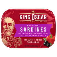 King Oscar Sardines, in Extra Virgin Olive Oil, Wild Caught, Mediterranean Style, 3.75 Ounce