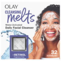Olay Daily Facial Cleanser, Water-Activated, Fragrance-Free, Cleansing Melts, + Retinol, 32 Each
